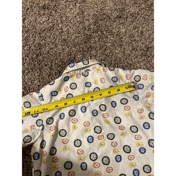 Hanna Andersson 4T Button Up Shirt Circles Wheels Beige Colorful 100% Cotton - Picture 7 of 7